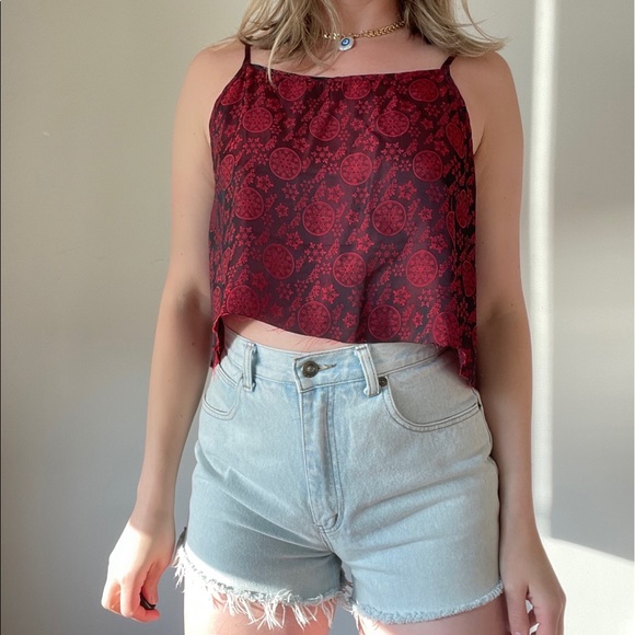 Vintage Tops - 💙5/$30 Vintage Satin Oriental Printed Crop tank m
